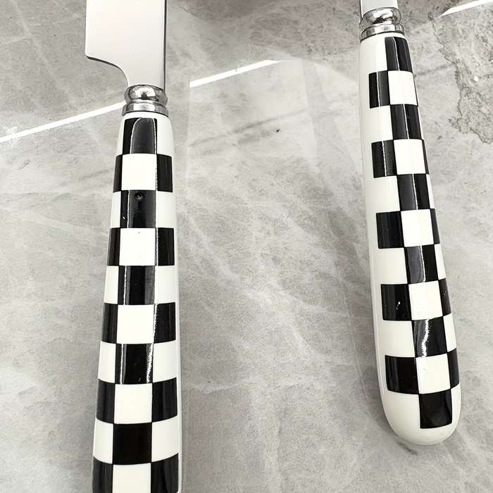 4pcs Stainless Steel Cutlery Set with Polka Dot Ceramic Handles Includes Knife Fork Spoon