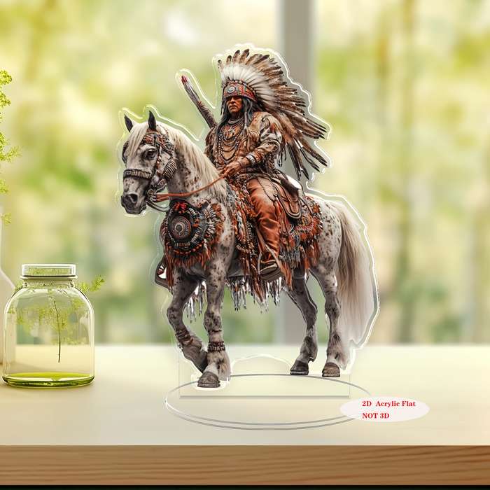 1pc 2D Flat   Bohemian Style Native American Chief  Acrylic Art Ornament Handcrafted Horseba