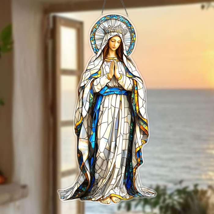 1pc 2D Flat  Virgin Mary SunCatchers  Acrylic Colored 22.86 cmX 18.8cm for Birthday Garden