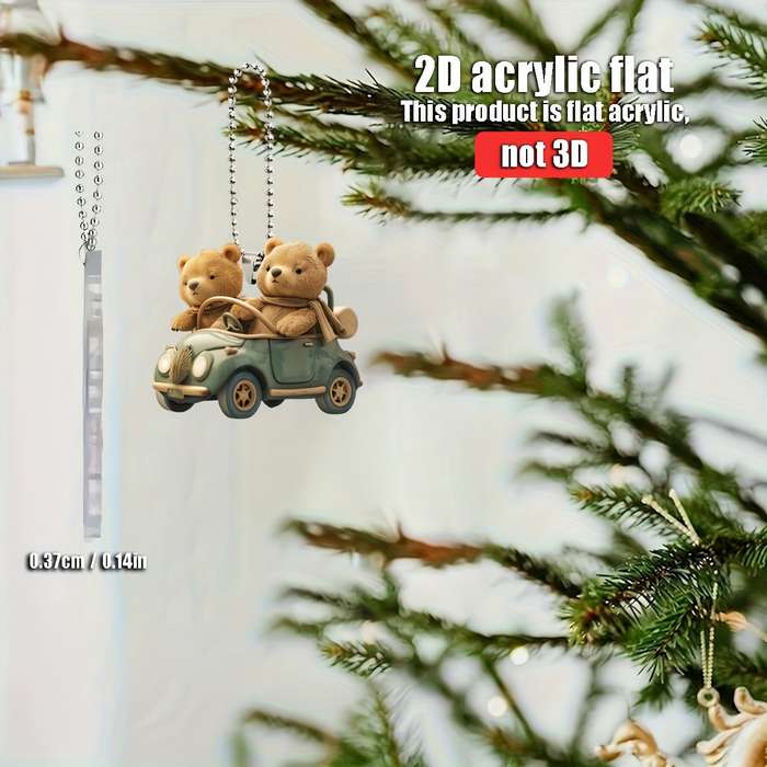 1pc 2D Flat   Cute Bear Car Hanging Accessory  Acrylic Rearview Mirror Decor Vintage G