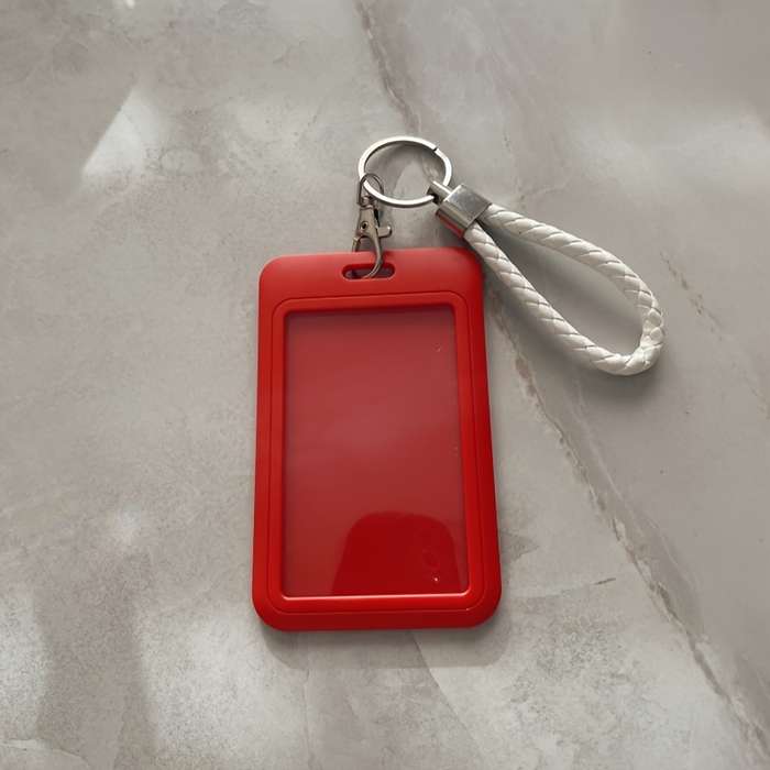 1pc Fashionable Macaron Solid Color Plastic Commuter Card Case with Keychain Hand Washable Non-D