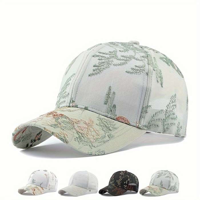1pc Breathable Mesh Baseball Cap for Women Adjustable Sun-Protective Dad Hat with Classic Embroi