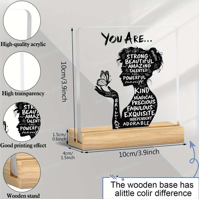 1pc 2D Flat   Inspirational Acrylic Desktop Decoration with Positive Affirmations "You Are Pow
