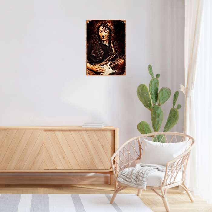 1pc Vintage Rock Guitarist Metal Wall Art Watercolor Portrait Electric Guitar Energy Perfect Gi