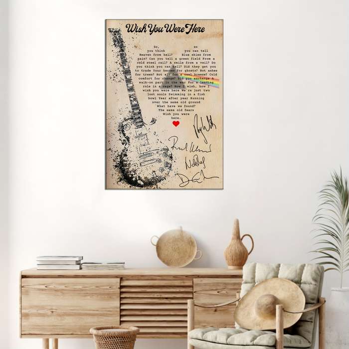 1pc 'Wish You Were Here' Canvas Art Print   Frameless Modern Wall Decor   Vintage Guitar Rainbow
