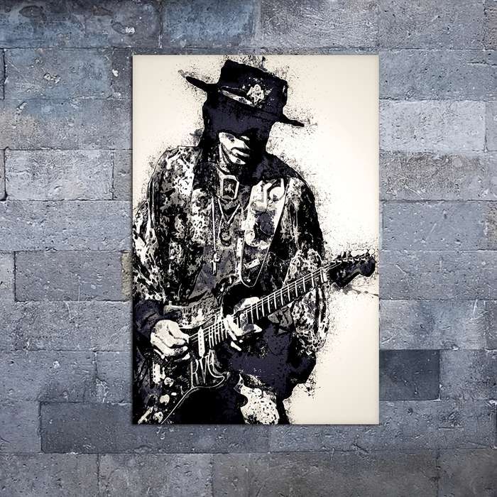 1pc Stevie Ray Vaughan Frameless Canvas Art Poster Dynamic Black and White Guitarist Design Idea