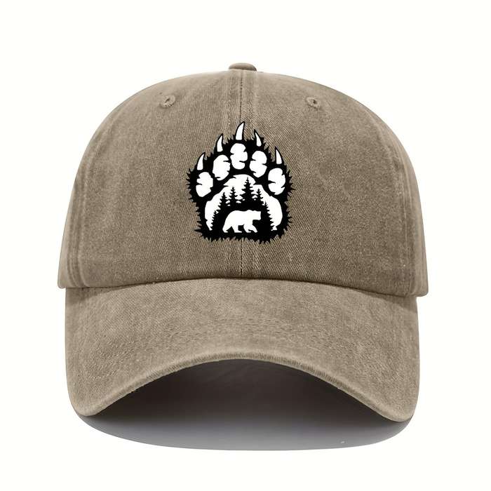 1pc Outdoor Adventures Vintage Bear Paw Print Baseball Cap Adjustable Cotton Washed Sun Hat with