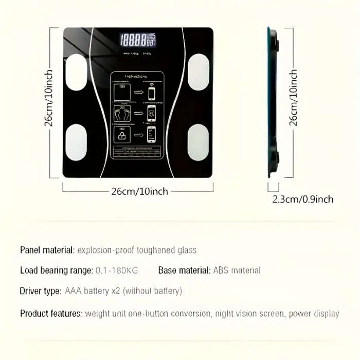 Smart Wireless Wireless Weight Scale with LED Display, Battery Powered (AAA), Real-Time Weight & Bod