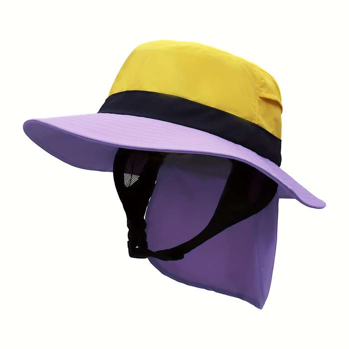 1pc A colour-matching stiff brim a sunshade fisherman's hat with a wide chin strap to prevent tigh