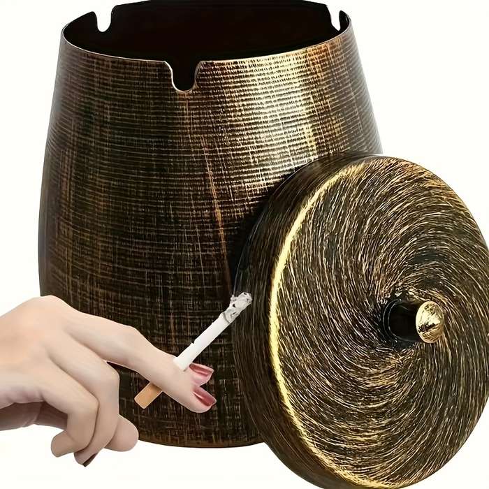 1pc Large Outdoor Windproof Stainless Steel Cigar Ashtray with Lid Dual Compartment Design fo