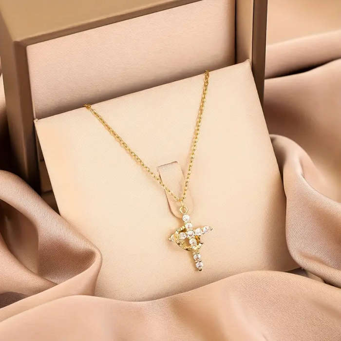 1pc Classic Titanium Steel Titanium Steel Chain Necklace, Anti-fading, with Crown Cross Pendant, for