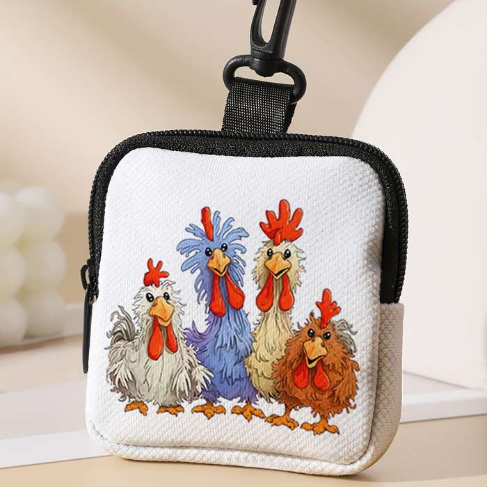 1pc Chic Cartoon Chicken Large Capacity Coin Purse with Key Holder Durable Polyester Multi-Funct
