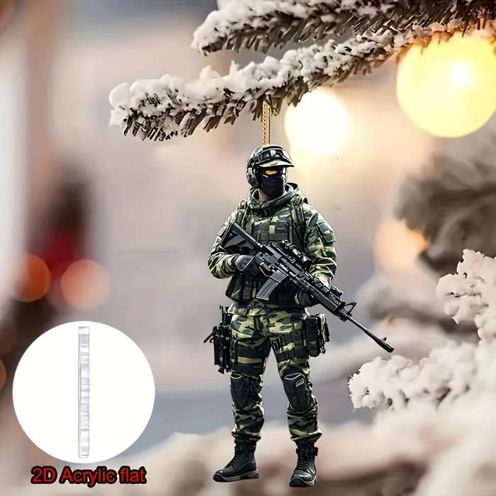 1pc 2D Flat   Acrylic Military Soldier Car Hanging Ornament Tactical Camouflage Design wit