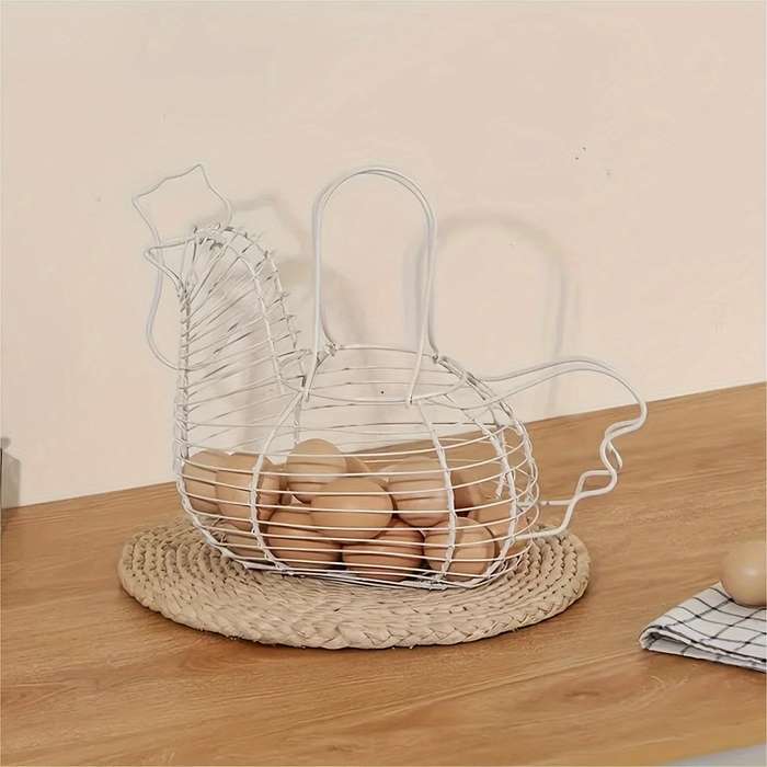 1pc Modern Cast Iron Chicken-Shaped Egg Basket Portable Anti-Shock Egg Storage Container for K