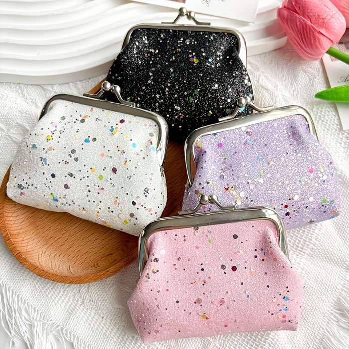 1pc Festive Glitter Mini Pouches 4 Colorful Sparkly Coin Purses with Zipper Closure Perfect for