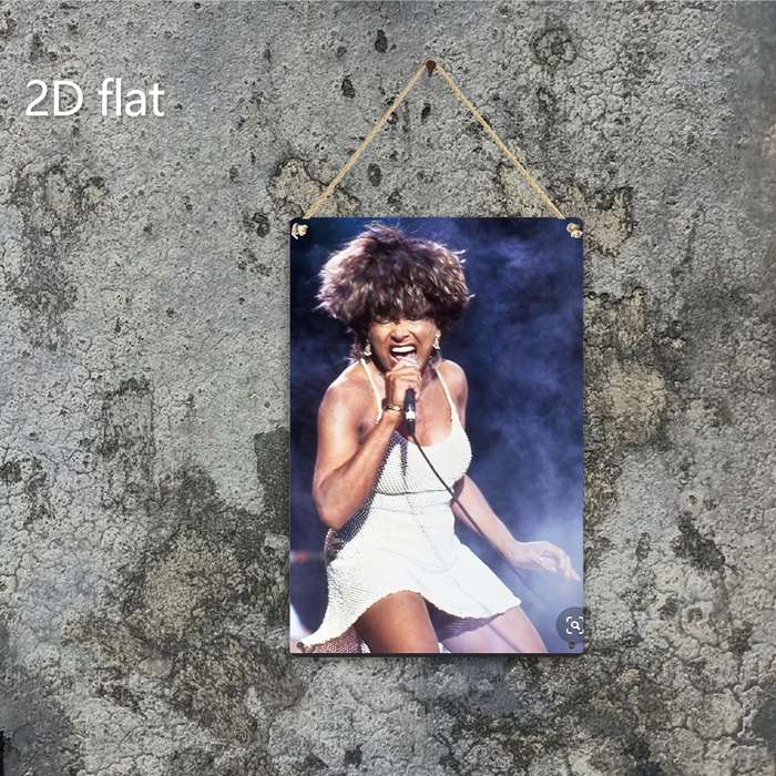1pc 2D Flat  Tina Turner Wall Art Vibrant Stage Performance Metal Sign Pre-Drilled Holes W