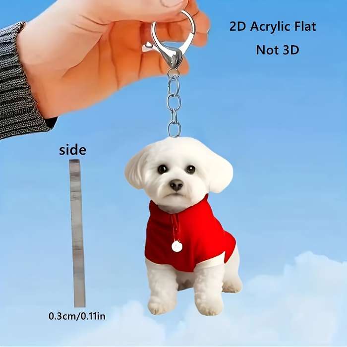 1pc 2D Flat  Acrylic Flat Bichon Frise Keychain Adorable Dog Sweater Design Perfect for Bags Car Key