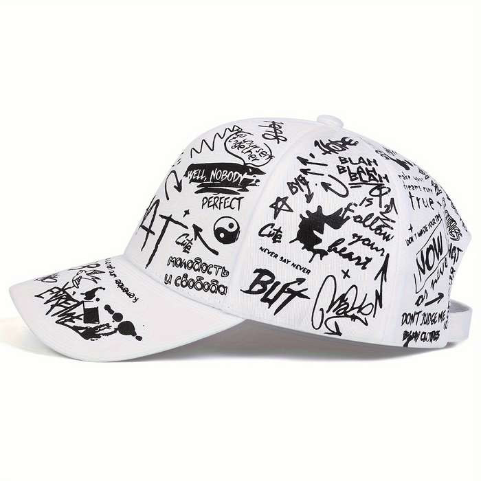 1pc Ladies WHAT Graffiti Baseball Cap: Adjustable Sun-Protective and Perfect for Outdoor Adventur