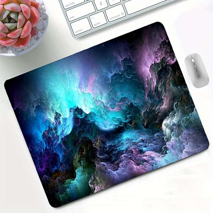 1pc Galaxy Print Non-Slip Rubber Mouse Pad Oblong Office Gaming Mouse Mat with Cosmic Ne