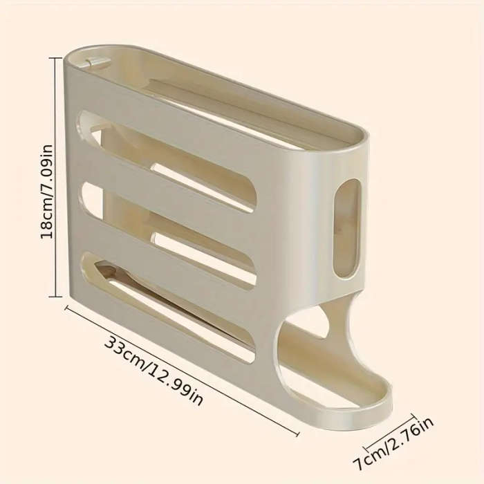 4-Tier Sliding Egg Holder, Large Capacity Automatic Roll-Off Egg Storage Box for Refrigerator Side D