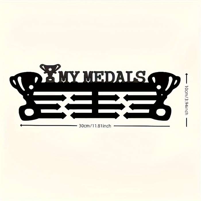 Wall-Mounted Trophy Medal Display RackPremium Metal Construction Adjustable Hooks and