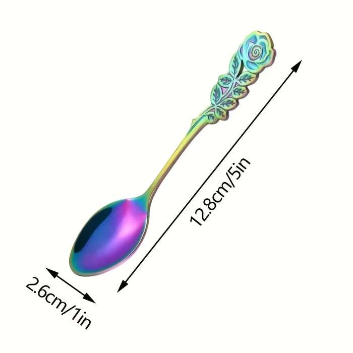 6pcs set stainless steel colored coffee spoon elegant Rose Flower design durable metal Teasp