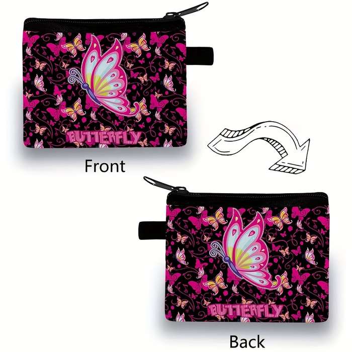 1pc Butterfly Pattern Coin Purse Cute Fashion Storage Bag Polyester Material Durable Lightweight B