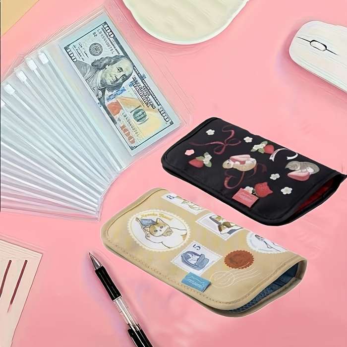 1pc Casual Canvas Trifold Passport Cover with Chain Travel Document Wallet Card Holder Cash