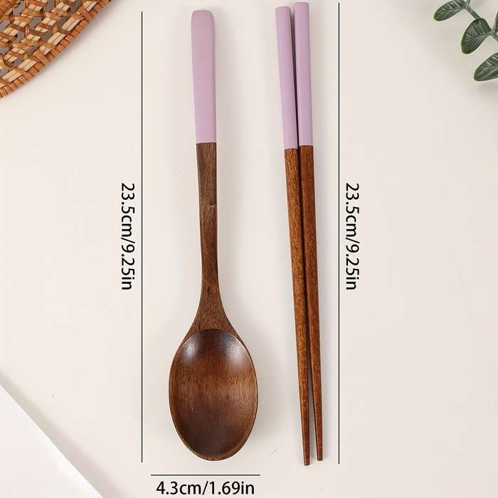 Portable Wooden Spoon Chopsticks Set Colorful Durable Kitchen Utensils for Camping Travel