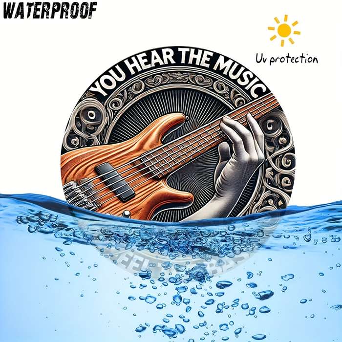 1pc  Electric Bass Guitar Metal Sign 8-inch Round Vintage-Inspired Wall Art You Hear the Mus