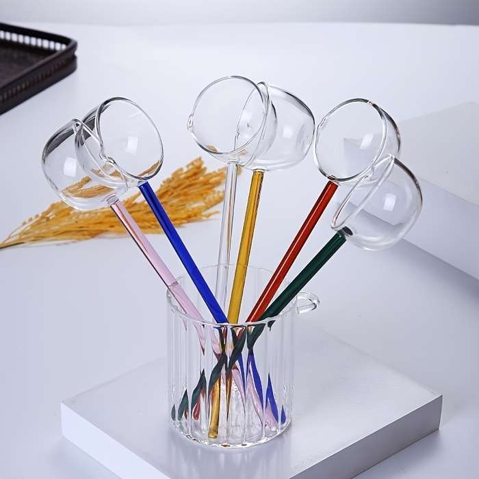 1pc Colorful Transparent Long Handle Glass Spoon High Borosilicate Heat Resistant Dessert Spoon