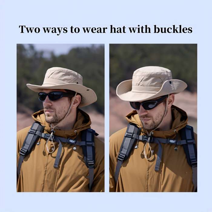 1pc Adjustable No-Logo Beige Bucket Hat with Cross Strap Durable Polyester Ideal for Outdoor Ad