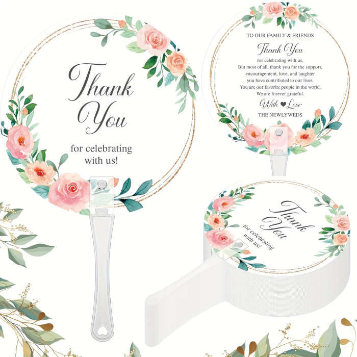 100pcs Elegant Floral Wedding Hand Fans With Handles