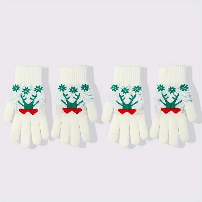 2 Pair Red Gloves One Size Warm Gloves