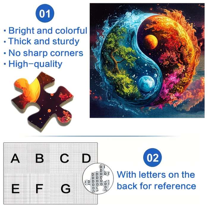 1000pcs Large Yin Yang Ice Fire Jigsaw Puzzle Interactive Family Game DIY Home Dec