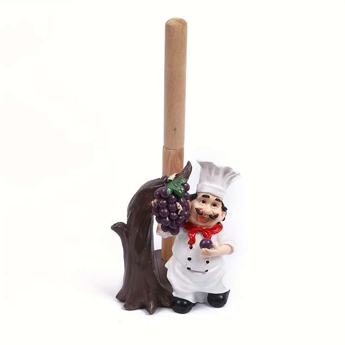 1pc Chef-Shaped Resin Paper Towel Holder Grapevine Design Free Standing Hanging No-Drill I