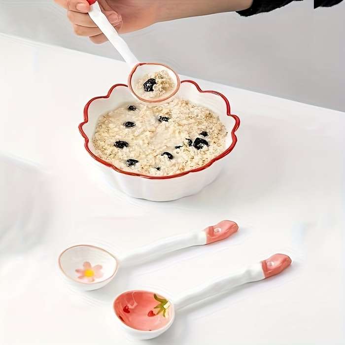 3pcs set Premium Cartoon Ceramic Spoon Set Anti mold Anti slip Antibacterial High temperat