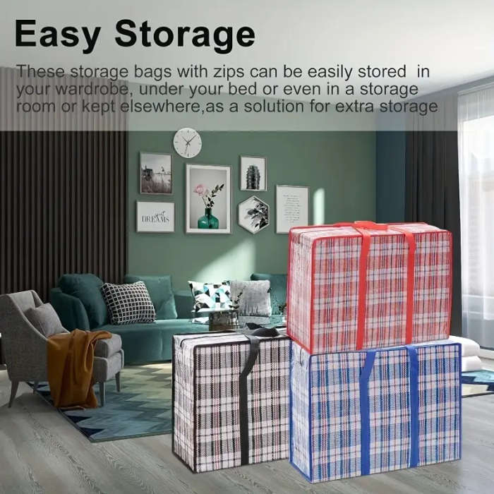 3pcs Large Moving Storage Bags Versatile Quilt Toy and Clothes Organizer with Zippers Durable Plasti