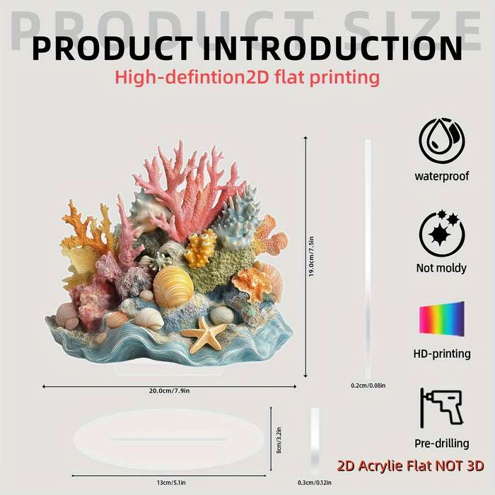 1pc 2D Flat   Bohemian-Style  Acrylic Coral Reef Desktop Decoration Vibrant Ocean Life Displ