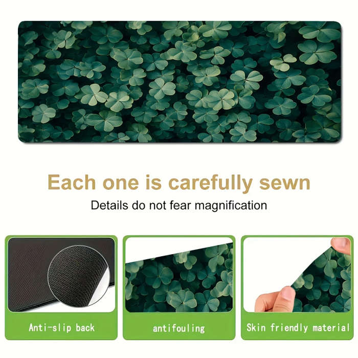 1pc 30x80cm Fortune Deep Green Clover Rubber Non-Slip Mouse Pad Office Desk Accessory Durable