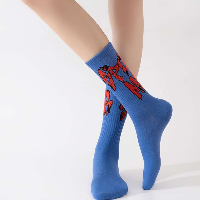 1 Pair Blue Mid Calf Men Socks One Size Socks