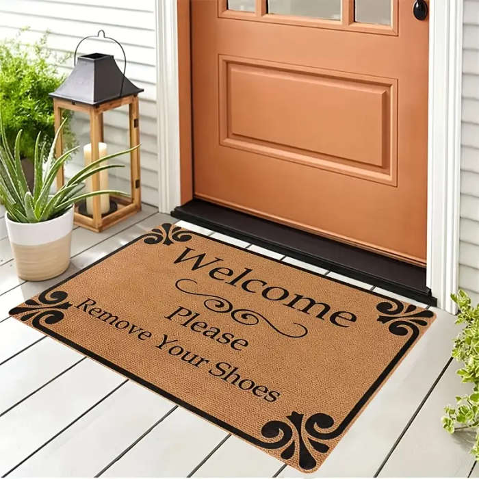 1pc Boho Chic Brown Welcome Door Mat Machine Washable Non-Slip Lightweight Dirt-Resistant Polyester