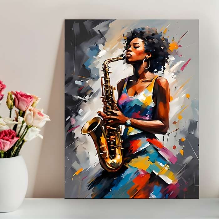 1pc Vibrant Saxophone Player Abstract Jazz Canvas Art Print 30.48x40.64cm Frameless Wall Decor f