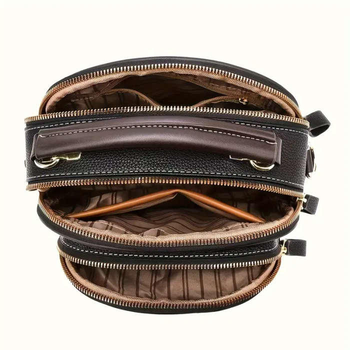 Faux Leather Shoulder Bag for Women with Zipper Closure Hand Washable Polyester Lined Crossbody Hand