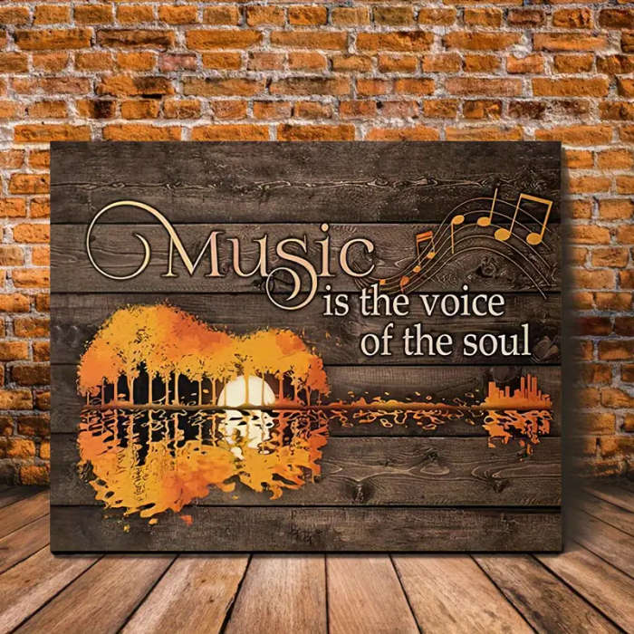 1pc Sunset Guitar Music Is The Voice of the Soul Ready-to-Hang Wooden Framed Canvas Art for Music Lo