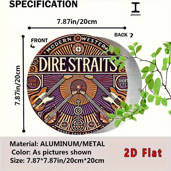 1pc  Vintage Dire Straits Art Tin Sign Retro Aluminum Wall Decor with Electric Guitar Design