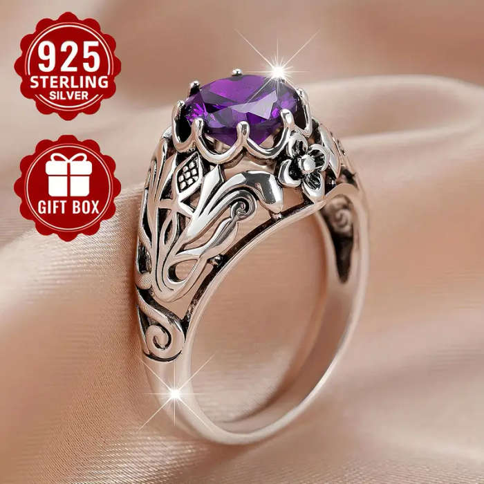925 Silver Purple Synthetic Zirconia Ring for Women