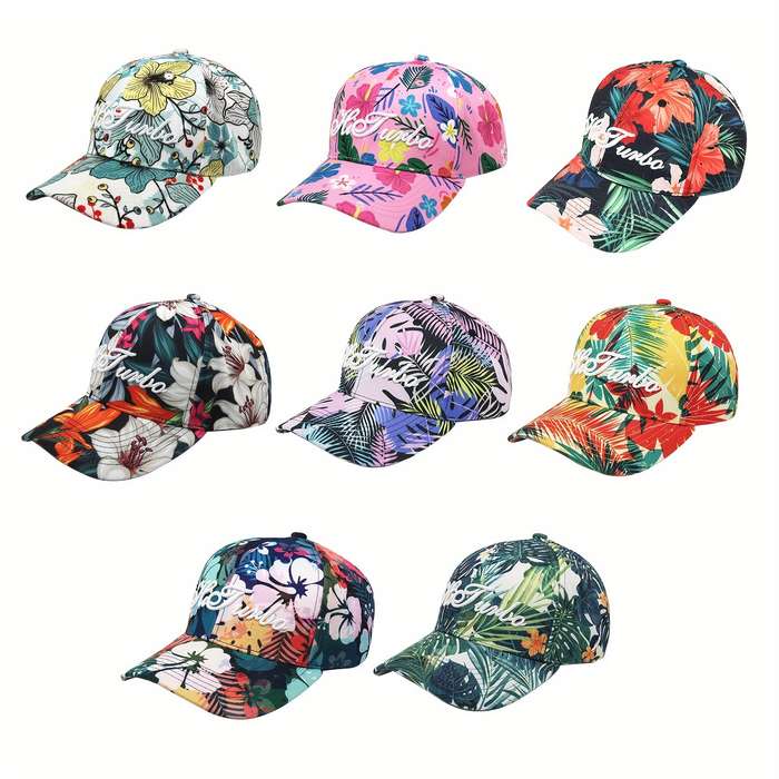 1pc Adjustable Floral Baseball Cap Tropical Leaf and Flower Patterns Lightweight Polyester Sun