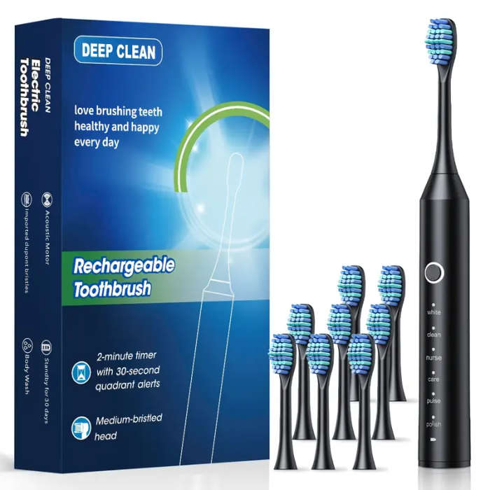 1set Automatic Rechargeable Electric Toothbrush for Adults 8 Brushes  6 Cleaning Modes 500mAh
