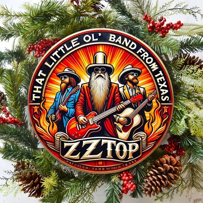 1pc 2D Flat Round 20.32x20.32 cm Vintage ZZ Top Aluminum Round Sign es Fiery Texas Band Desig